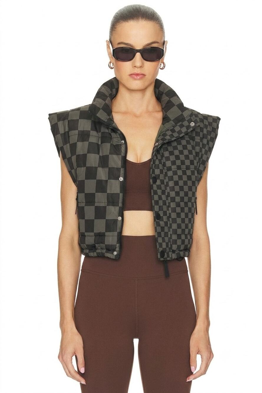 NWOT Beach Riot Canyon Crop Puffer Vest Olive Check M